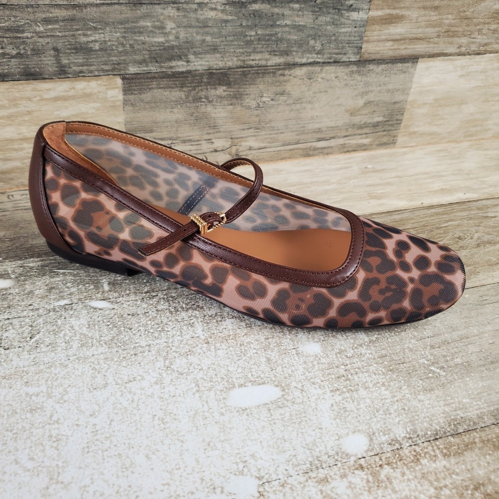 Dolce Vita Aileen Womens Mary Jane Flats Sz 5 M Brown Leopard Buckle Square Toe